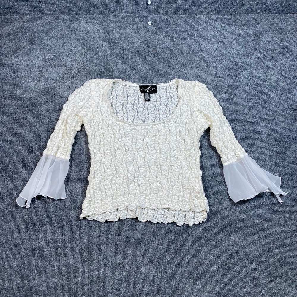 Algo Vintage White Lace Popcorn Top Bell Sleeve Chiffon Cuffs Size 14 Canada